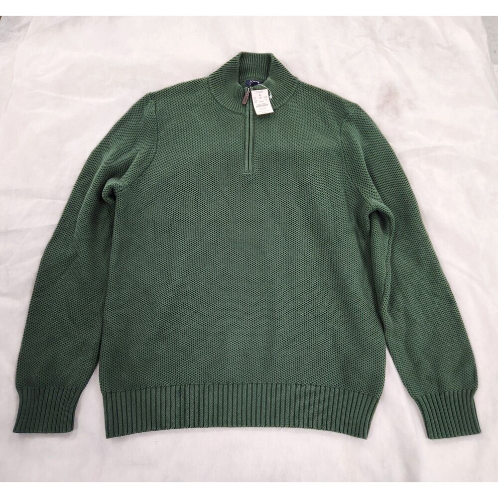J.Crew Textured Cotton Quarter Zip Sweater Green L NWT Mock Neck Classic Preppy